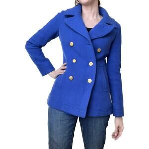 J. Crew Stadium Cloth Wool Blend Double Breasted Coat Blue Size 2